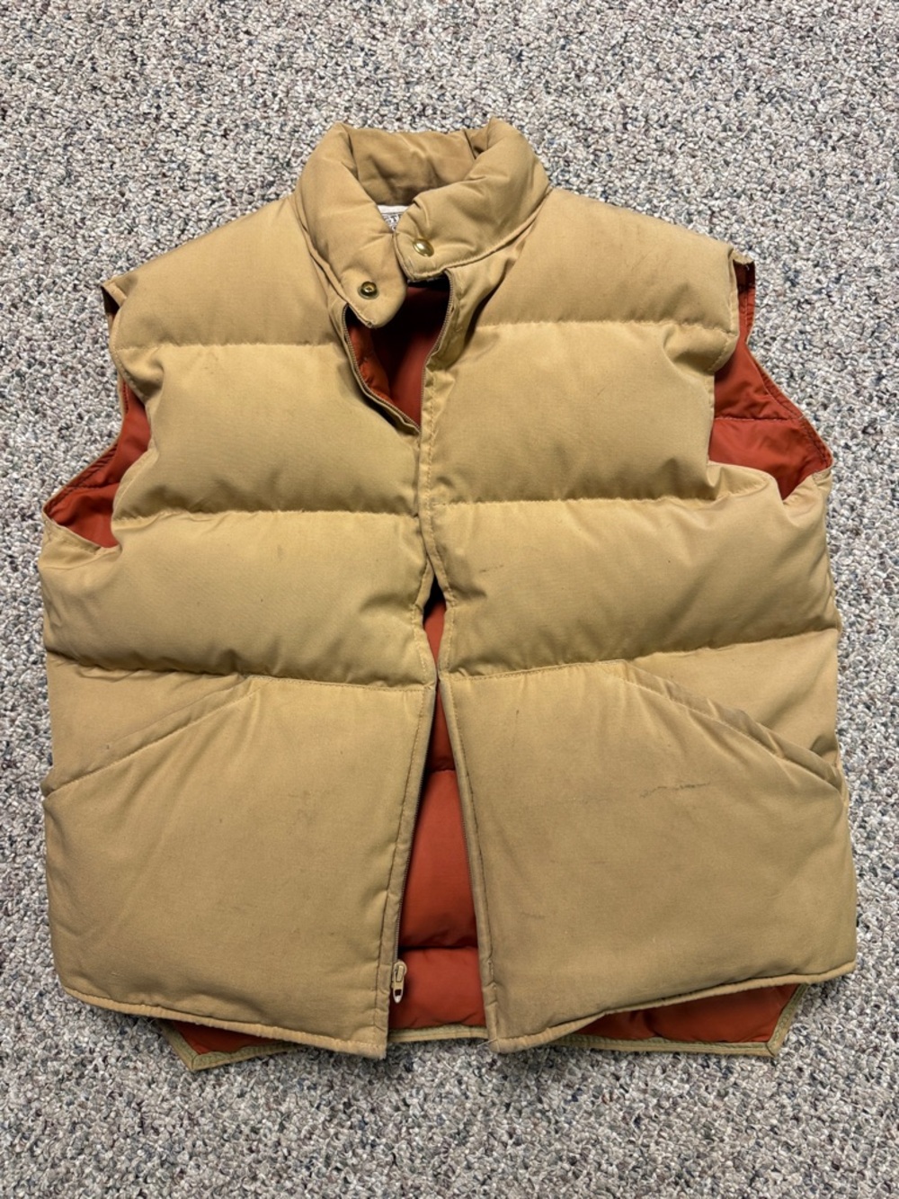 Men's Quilted Vest in Tan with Orange Lining Struggle Gear William Barry USA